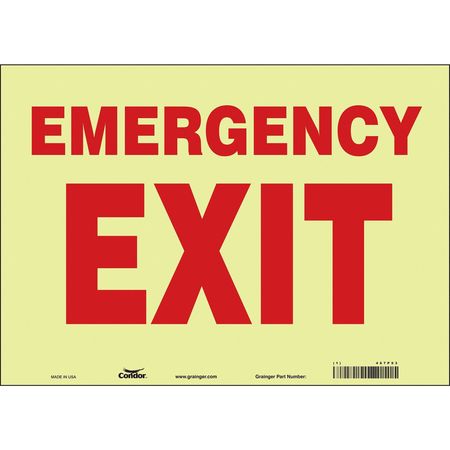 CONDOR Emergency Exit Sign, English, 14" W, 10" H, Vinyl, White 467P93