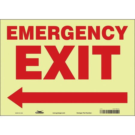 CONDOR Emergency Exit Sign, English, 14" W, 10" H, Vinyl, White 467R02