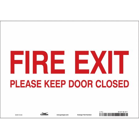 CONDOR Safety Sign Emergency Exit, 7 in Height, 10 in Width, Vinyl, Vertical Rectangle, English 467U27