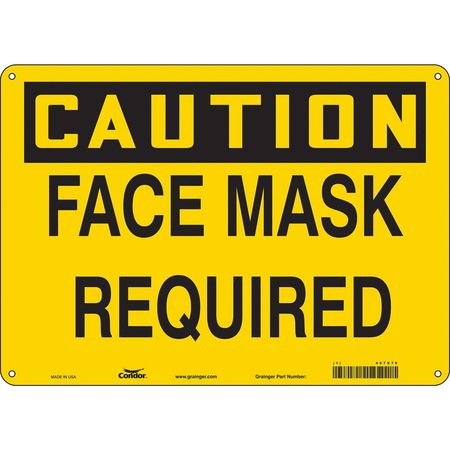 CONDOR Face Mask Required Sign, 14" W x 10" H, English, Aluminum, Yellow 467X70