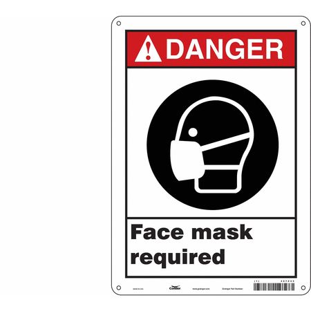 CONDOR Face Mask Required Sign, 10" W x 14" H, English, Aluminum 467Z45