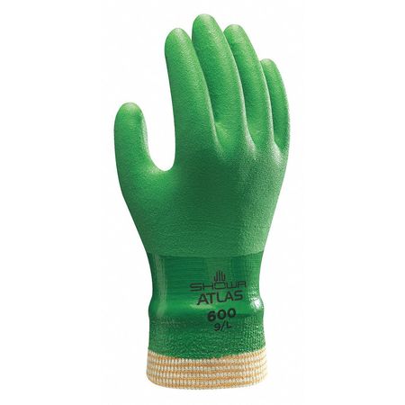 SHOWA PVC Coated Gloves, Full Coverage, Green, S, PR 600S-07