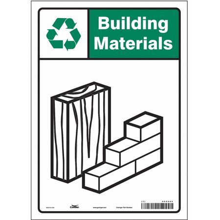 Recycle Sign, Building Materials, 10 In W X 14 In H, Vertical Rectangle, Vinyl, 468U85