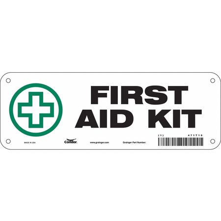 CONDOR First Aid Sign, 10"Wx3-1/2"H, 0.004" Thick, 471T10 471T10