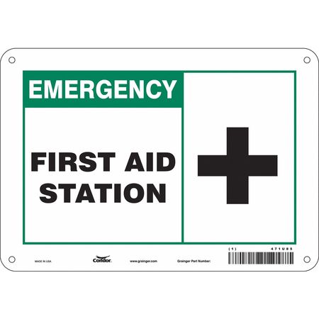 CONDOR First Aid Sign, 10" W x 7" H, 0.055" Thick, 471U85 471U85