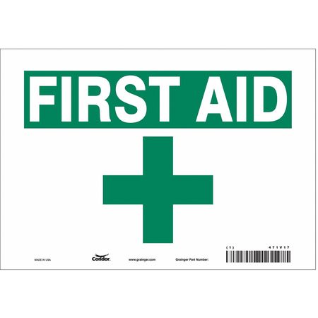 Condor First Aid Sign, 10" W x 7" H, 0.004" Thick, 471V17 471V17