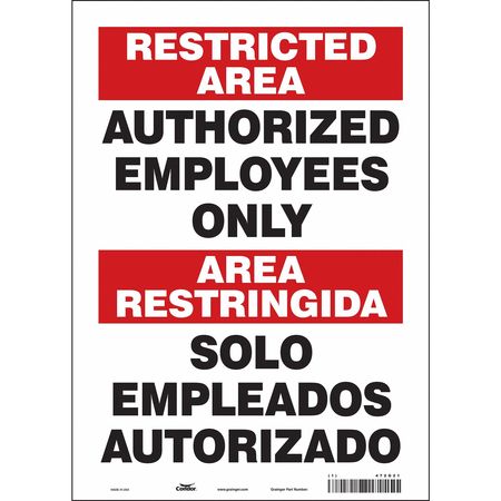 CONDOR Safety Sign, 14 in Height, 10 in Width, Vinyl, Vertical Rectangle, English, Spanish, 472G21 472G21