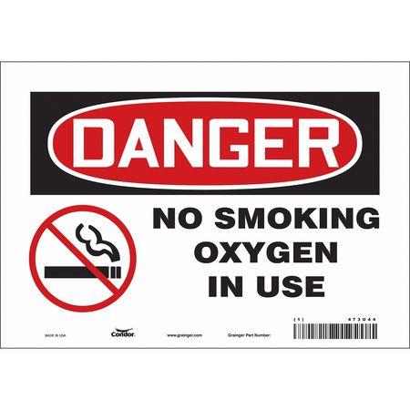 CONDOR No Smoking Sign, 7" H, 10" W, Vinyl, Vertical Rectangle, English, 473U44 473U44