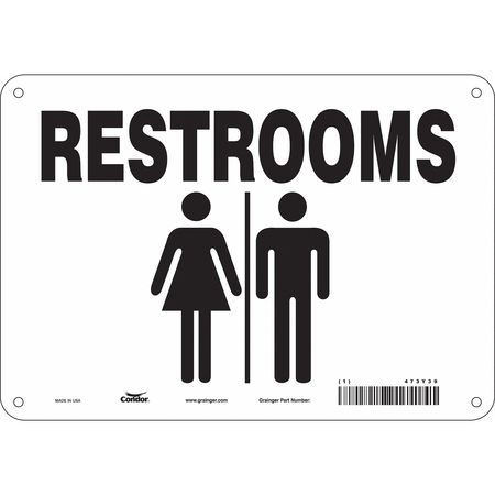 Condor Restroom Sign, 10" W, 7" H, 0.004" Thick, 473Y39 473Y39