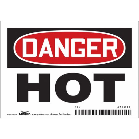 CONDOR Danger Sign, 3 1/2 in H, 5 in W, Vinyl, Horizontal Rectangle, English, 474Z19 474Z19