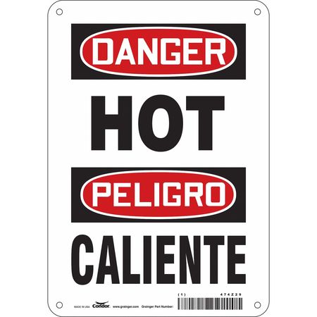 CONDOR Danger Sign, 10 in H, 7 in W, Aluminum, Horizontal Rectangle, English, Spanish, 474Z29 474Z29