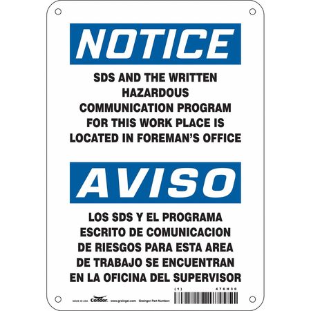 CONDOR Safety Sign, 10 in x 7 in, Aluminum 476H30