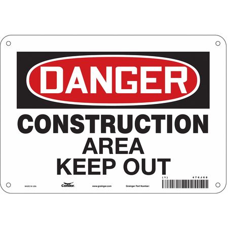 CONDOR Safety Sign, 7 in Height, 10 in Width, Polyethylene, Vertical Rectangle, English, 476J68 476J68