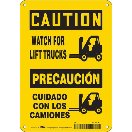 CONDOR Safety Sign, 10 in H, 7 in W, Polyethylene, Horizontal Rectangle, English, Spanish, 476P51 476P51
