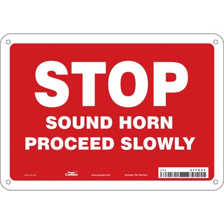 CONDOR Stop Sound Horn Sign, 10" W, 7" H, English, Vinyl, Red 477G53