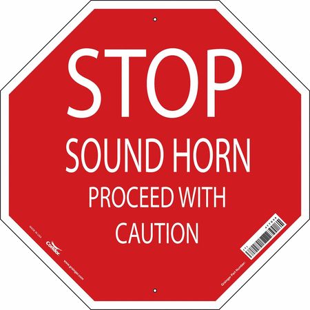 CONDOR Stop Sound Horn Sign, 24" W, 24" H, English, Plastic 477G58