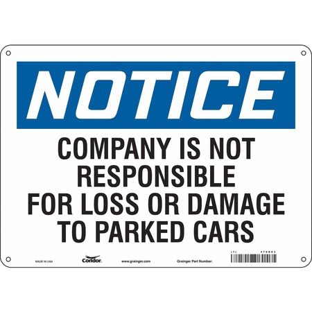 CONDOR Parking Lot Damage Advisory Sign, 10"x14, 478D83 478D83