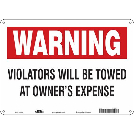 CONDOR Tow Zone No Parking Sign, 14" W, 10" H, English, Aluminum, Red, White 478D90