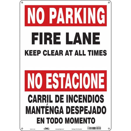 CONDOR Fire Lane, Zone & Equipment No Parking Sign, 20 in Height, 14 in Width, Aluminum, English 478D31