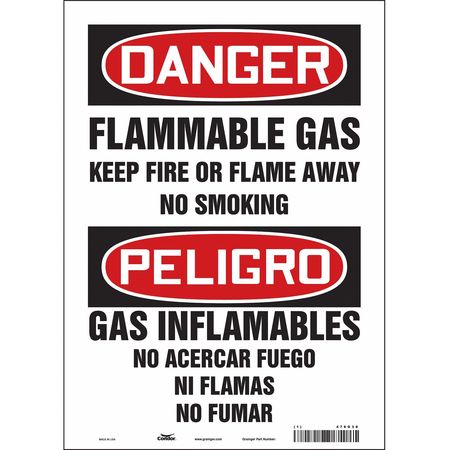 CONDOR Danger Sign, 14 in H, 10" W, Vinyl, Vertical Rectangle, English, Spanish, 478G38 478G38