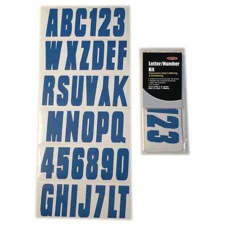 HARDLINE PRODUCTS Number and Letter Combo Kit, Blue, 3 in.H GBLU350EC