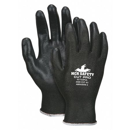 Mcr Safety Cut Resistant Coated Gloves, A3 Cut Level, Polyurethane, L, 1 PR 92733PUL