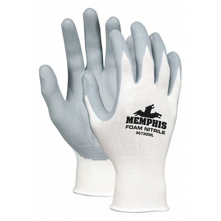 MCR SAFETY Nitrile Coated Gloves, Palm Coverage, White/Gray, L, 12PK 9673GWL