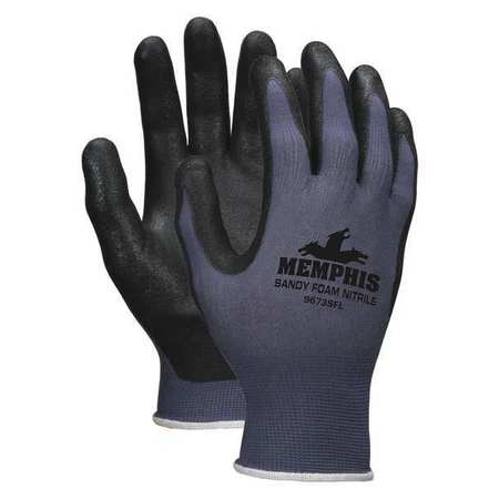 Mcr Safety Foam Nitrile Coated Gloves, Palm Coverage, Black/Blue, XS, PR 9673SFXS