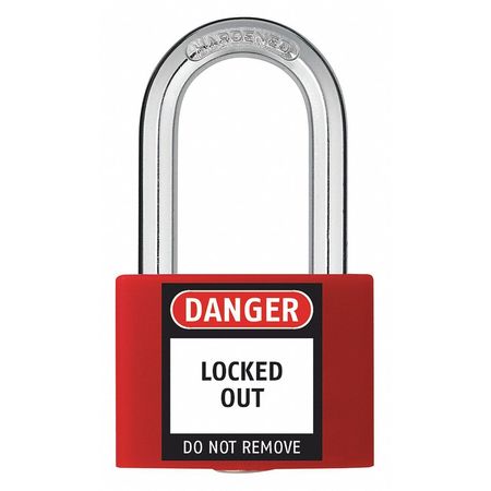 Zoro Select Lockout Padlock, KD, Red, 2"H 48JR31