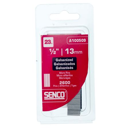 Senco Collated Pin Nail, 1/2 in L, 23 ga, Galvanized, Headless Head, Straight, 2600 PK A100509