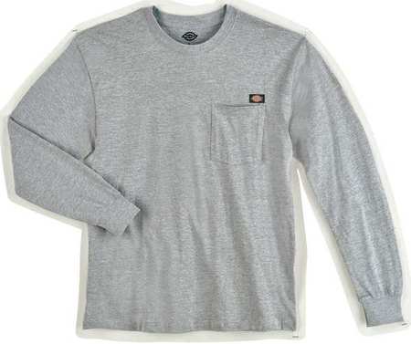 DICKIES Long Sleeve T-Shirt, Cotton, Hthr Gry, XL WL50HG RG XL