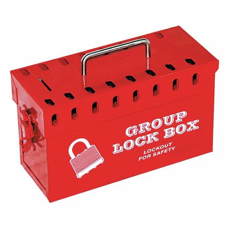 ZING Group Lockout Tagout Box, Steel, Portable, 10 in W, Lock Box Accepts Up to 13 Padlocks, Red 7299R-UN