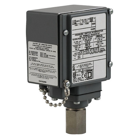 TELEMECANIQUE SENSORS Pressure Switch, (1) Port, 1/4-18 in FNPT, DPDT, 170 to 5600 psi, Standard Action 9012GCW23