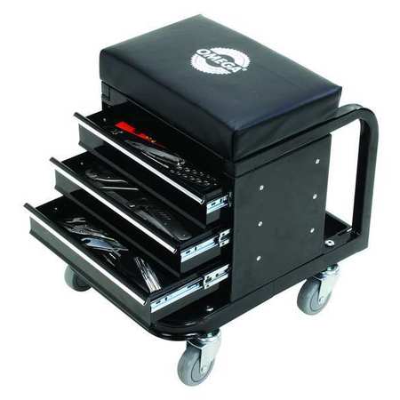 Omega Toolbox Creeper Tool Box Creeper Seat, 3 Drawer, Black, Steel, 14-1/2 in W x 19 in D x 18-1/4 in H 92450
