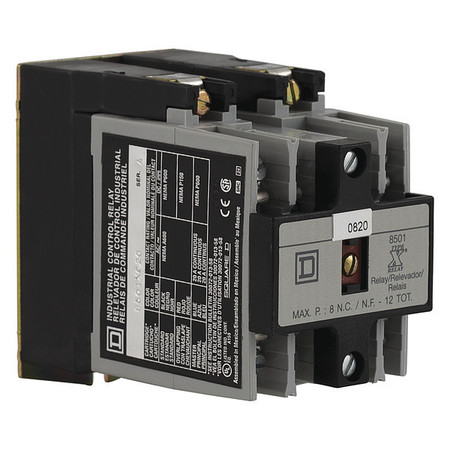 SQUARE D NEMA Control Relay, Type X, timing, 1 minute off delay, 10A resistive at 600 VAC, 2 normally open, 120 VAC 60 Hz coil 8501XO20XTD1V02