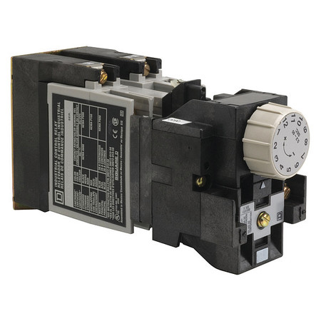 SQUARE D NEMA Control Relay, Type X, timing, 1 minute on delay, 10A resistive at 600 VAC, 4 normally open, 120 VAC 60 Hz coil 8501XO40XTE1V02