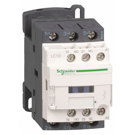 SCHNEIDER ELECTRIC IEC contactor, TeSys Deca, nonreversing, 12A, 7.5HP at 480VAC, up to 100kA SCCR, 3 phase, 3 NO, low consumption 12VDC coil LC1D12JL
