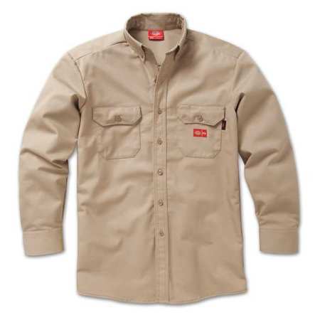 DICKIES FR Button Down Work Shirt, L, Khaki 2837KH LG 0R