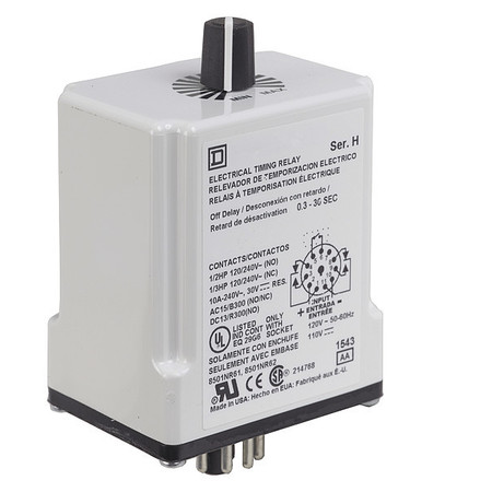 SQUARE D Timer Relay 240Vac 10A Tjck 9050JCK29V20