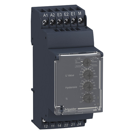 SCHNEIDER ELECTRIC Voltage control relay, Harmony Control Relays, 5A, 2CO, range 15..600V, 24..240V AC DC RM35UA13MW