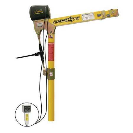 Oz Lifting Products Davit Crane, 1,200 lb Capacity, 22 in to 66 in Reach, 0 in to 540 in Lift Range, Yellow OZ1200DAV-ACW