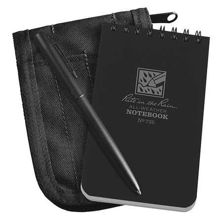 Rite In The Rain Notebook Kit, 3in x 5in Sheet, Black Cover 735B-KIT