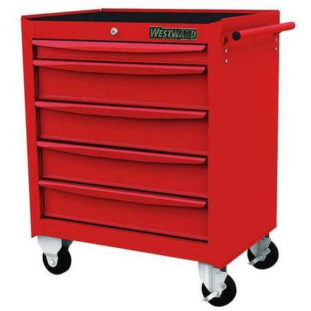 WESTWARD WESTWARD Rolling Tool Cabinet, 5-Drawers, Gloss Red, 29" W x 18" D x 34" H 48RJ74