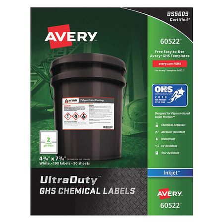 AVERY 4-3/4" x 7-3/4" GHS Chemical Labels for Inkjet Printers, 100 labels/50-sheets 7278260522
