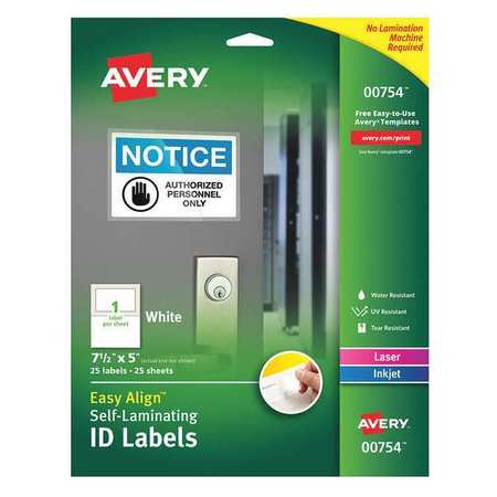 AVERY Avery® Easy Align® Self-Laminating ID Labels, 00754, 5 x 7-1/2", Pack of 25 7278200754