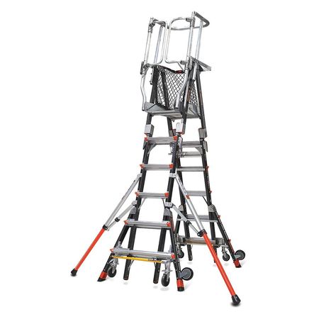LITTLE GIANT LADDERS 6 to 10 ft Fiberglass Compact Safety Cage Platform Stepladder, 375 lb Capacity 19506-244