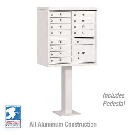 SALSBURY INDUSTRIES Cluster Box Unit, White, Powder Coated, 13 Doors, Pedestal, 2 Type 3312WHT-U