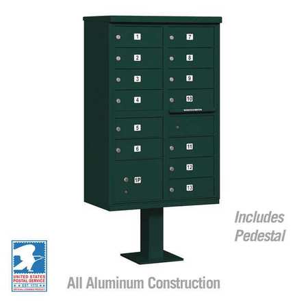 SALSBURY INDUSTRIES Cluster Box Unit, Green, Powder Coated, 14 Doors, Pedestal, 4 Type 3313GRN-U