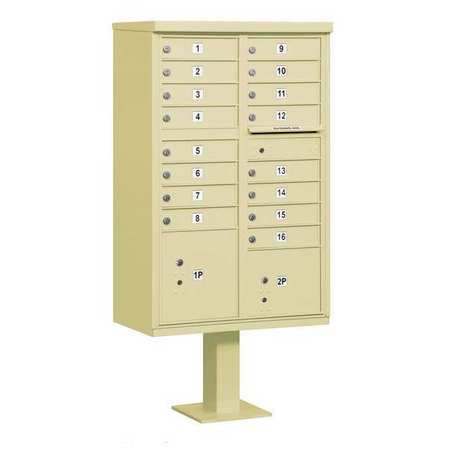 SALSBURY INDUSTRIES Cluster Box Unit, Sandstone, Powder Coated, 18 Doors, Pedestal, 3 Type 3316SAN-U