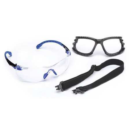 3M Safety Glasses Kit W/ Elastic Strap, Foam Gasket, Solus 1000, Anti-Fog, Black/Blue, Clear S1101SGAF-KT